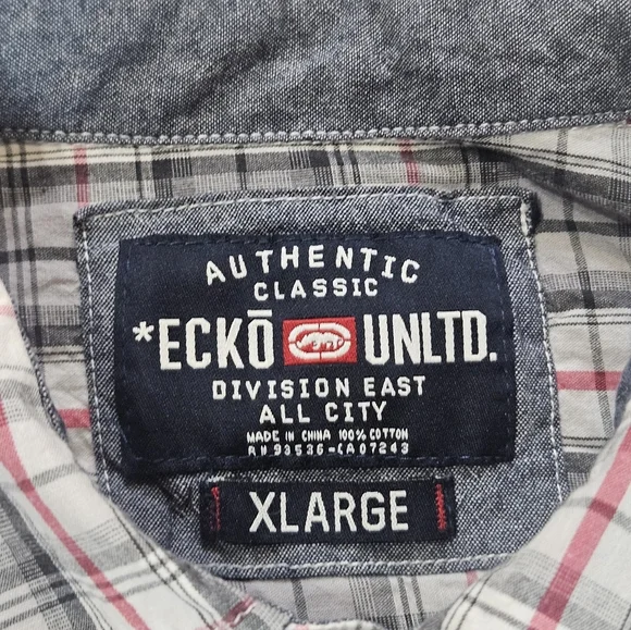 Ecko Button Down Shirt Mens XL Red Black White Chest Pocket‎ Y2K Throwback Style - Picture 4 of 7